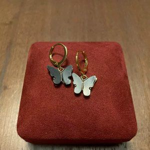 Black Pearlescent butterfly dangle earrings